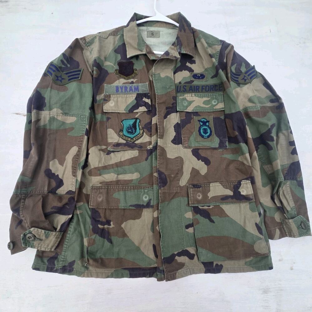 Vintage US Air Force Jacket Mens Medium Woodland Camo Combat Coat 90s